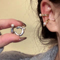 French Pleated Round Faux Pearl Clip-on Earrings for Women Minimalist Geometric Ear Cuff Jewelry view 1