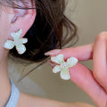 Elegant Pastoral Copper Flower Stud Earrings With Zircon Enamel And Silver Pins view 3