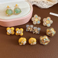 Elegant Resin Flower Zircon Stud Earrings With Silver Posts For Fashion Office Style view 3