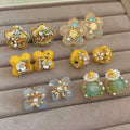Elegant Resin Flower Zircon Stud Earrings With Silver Posts For Fashion Office Style view 1