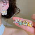 Elegant Resin Flower Zircon Stud Earrings With Silver Posts For Fashion Office Style view 2