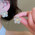 Elegant Resin Flower Zircon Stud Earrings With Silver Posts For Fashion Office Style view 4