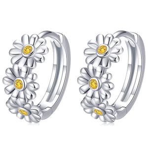 Fresh Minimalist Resin Daisy Sunflower Hoop Earrings For Women, Forest Style Daily Jewelry