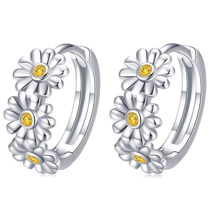 Fresh Minimalist Resin Daisy Sunflower Hoop Earrings For Women, Forest Style Daily Jewelry