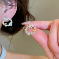 18K Gold Plated Copper Butterfly Stud Earrings With Silver Pins, Zircon Accents And Round Pearls view 3
