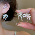 Copper Silver Needle Floral Zircon Firework Hoop Earrings With Enamel Oil Sweet OL Style view 2