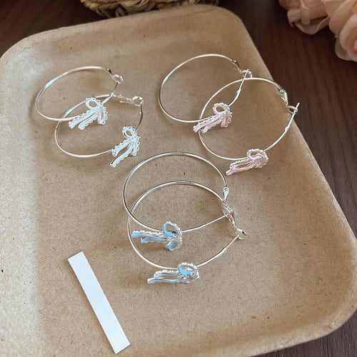 Copper Bow Hoop Earrings With Zircon Accents And Enamel Detail Playful Light Luxury Style