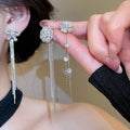 Copper Zircon Round Flower Tassel Drop Earrings Minimalist Light Luxury Floral Stud Style view 2