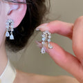18K Gold Plated Copper Zircon Waterdrop Tassel Geometric Clip-on Earrings For Women view 4