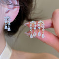 18K Gold Plated Copper Zircon Waterdrop Tassel Geometric Clip-on Earrings For Women view 2