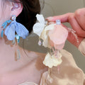 Silver Needle Zircon Crystal Flower Drop Stud Earrings Summer Beach Vacation Fresh Style view 1