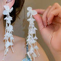 Gold Plated Crystal Flower Petal Tassel Drop Earrings With Silver Posts Beach Vacation Style view 4