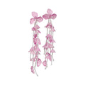 Gold Plated Crystal Flower Petal Tassel Drop Earrings With Silver Posts Beach Vacation Style view 5