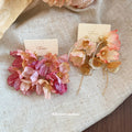 Fabric Flower Tassel Drop Earrings With Silver Needle, Island Vacation Floral Stud Style view 2