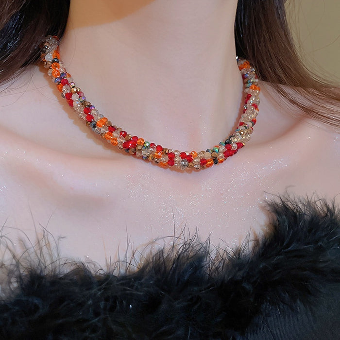 Maillard Style Geometric Round Artificial Crystal Beaded Magnetic Clasp Choker Necklace For Women