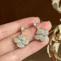 14K Gold Plated Copper Leaf Stud Earrings With Silver Pins And Full Zircon Luxury Style view 1