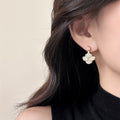 14K Gold Plated Copper Leaf Stud Earrings With Silver Pins And Full Zircon Luxury Style view 2