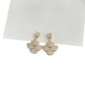 14K Gold Plated Copper Leaf Stud Earrings With Silver Pins And Full Zircon Luxury Style view 5