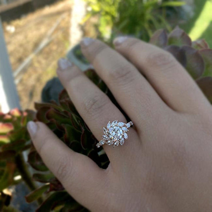 Rose Gold Tone Floral Cluster Ring In A Polished Decorative Design