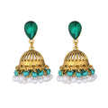 Vintage Ethnic Gold Alloy Hollow Bell Tassel Teardrop Crystal Pearl Beaded Bohemian Dangle Earrings view 5