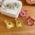 Iron Fabric Flower Stud Earrings With Steel Pins, Enamel Floral Beach Vacation Style view 3