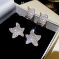 Luxury Copper Zircon Star Stud Earrings With Silver Posts, Minimalist Light Luxury Jewelry view 1
