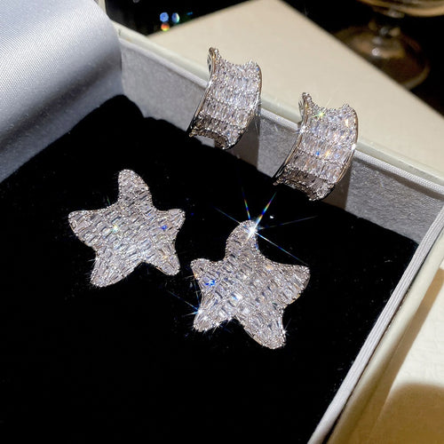 Luxury Copper Zircon Star Stud Earrings With Silver Posts, Minimalist Light Luxury Jewelry