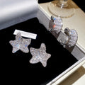 Luxury Copper Zircon Star Stud Earrings With Silver Posts, Minimalist Light Luxury Jewelry view 3