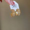 18K Gold Plated Copper C Shape Zircon Stud Earrings With Silver Pins For Daily Wear view 4