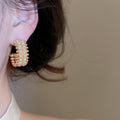 18K Gold Plated Copper C Shape Zircon Stud Earrings With Silver Pins For Daily Wear view 3
