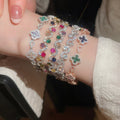 18K Gold Plated Copper Zircon Flower Clasp Bracelet, Light Luxury Geometric Round Elegant Bangle view 4