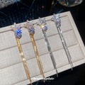 18K Gold Plated Copper Star Zircon Tassel Drop Earrings With Silver Posts For Women view 2