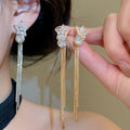 18K Gold Plated Copper Star Zircon Tassel Drop Earrings With Silver Posts For Women view 1