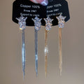18K Gold Plated Copper Star Zircon Tassel Drop Earrings With Silver Posts For Women view 4