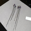 Copper Zircon Star Tassel Clip On Earrings For Women Korean Minimalist No Piercing Ear Cuff view 2