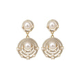 French Vintage Court Style Alloy Round Pearl Rhinestone Stud Earrings Necklace Jewelry Set view 5