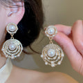 French Vintage Court Style Alloy Round Pearl Rhinestone Stud Earrings Necklace Jewelry Set view 4