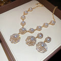 French Vintage Court Style Alloy Round Pearl Rhinestone Stud Earrings Necklace Jewelry Set view 1