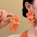 Copper Raffia Flower Stud Earrings Simple Island Summer Vacation Style Niche Jewelry for Women view 4