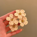 Copper Raffia Flower Stud Earrings Simple Island Summer Vacation Style Niche Jewelry for Women view 3