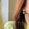 14K Gold Plated Silver Pin Artificial Crystal Rhombus Stud Earrings Light Luxury Forest Style view 4