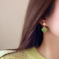 14K Gold Plated Silver Pin Artificial Crystal Rhombus Stud Earrings Light Luxury Forest Style view 2