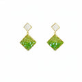 14K Gold Plated Silver Pin Artificial Crystal Rhombus Stud Earrings Light Luxury Forest Style view 5
