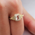 Gold Tone Emerald Cut Clear Halo Fan Shoulder Finger Ring view 3