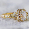 Gold Tone Emerald Cut Clear Halo Fan Shoulder Finger Ring view 1