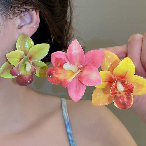 Fabric Flower Resin Stud Earrings Sweet Elegant Vacation Beach Photo Jewelry