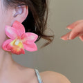 Fabric Flower Resin Stud Earrings Sweet Elegant Vacation Beach Photo Jewelry view 4