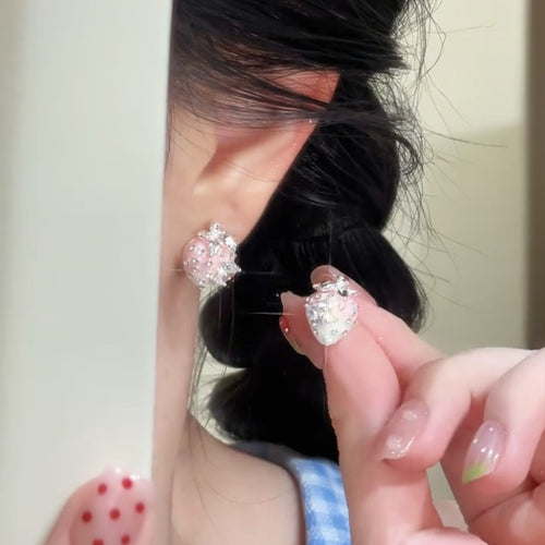 Sweet Cream Strawberry Copper Stud Earrings For Women Cute Fruit Design Fashion Jewelry