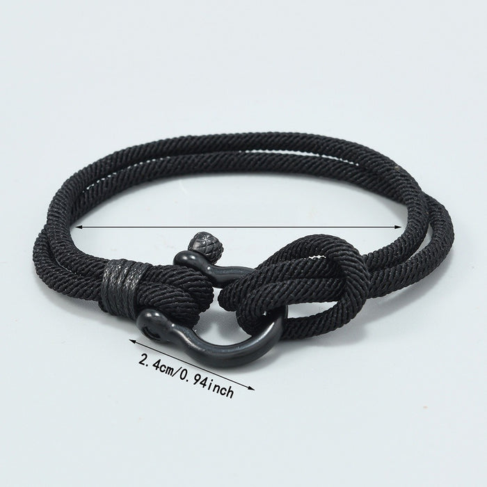 Minimalist Black Knot Braided Cord Bracelet With U Shaped Clasp For Men And Women