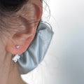 Silver Tone Copper Four Leaf Clover U-Shaped Double Hole Screw Back Stud Earrings Minimalist Floral Ear Jewelry view 2